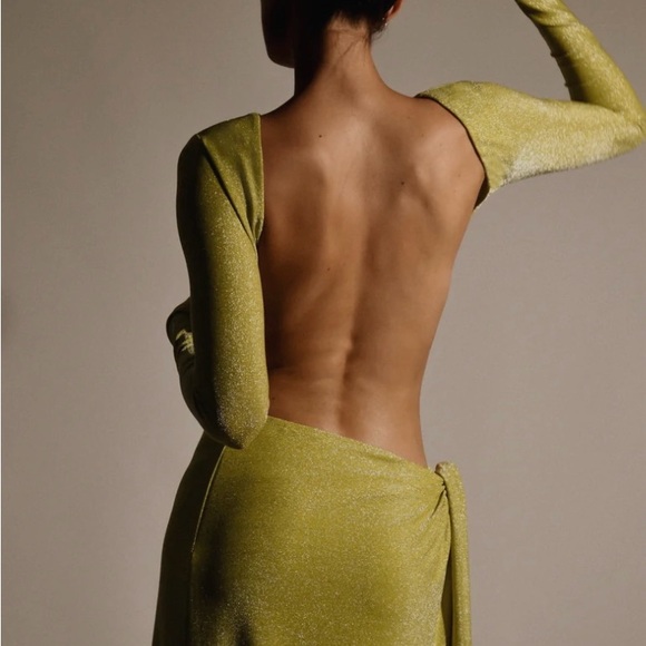Shimmer Green Backless Maxi Wrap Dress by Meshki - Picture 2 of 3